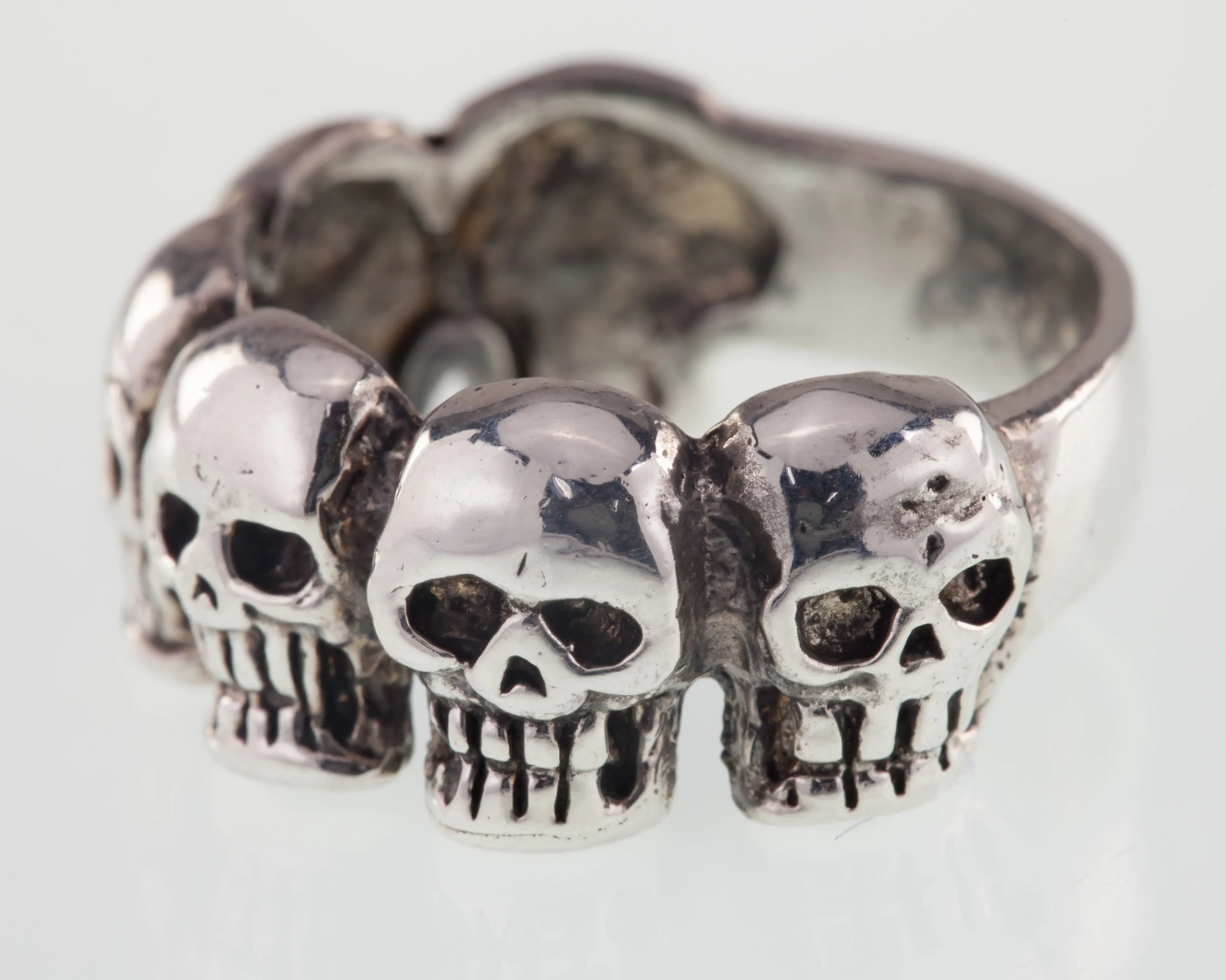 Men's Biker Skull Sterling Silver Band Ring Size 9.25