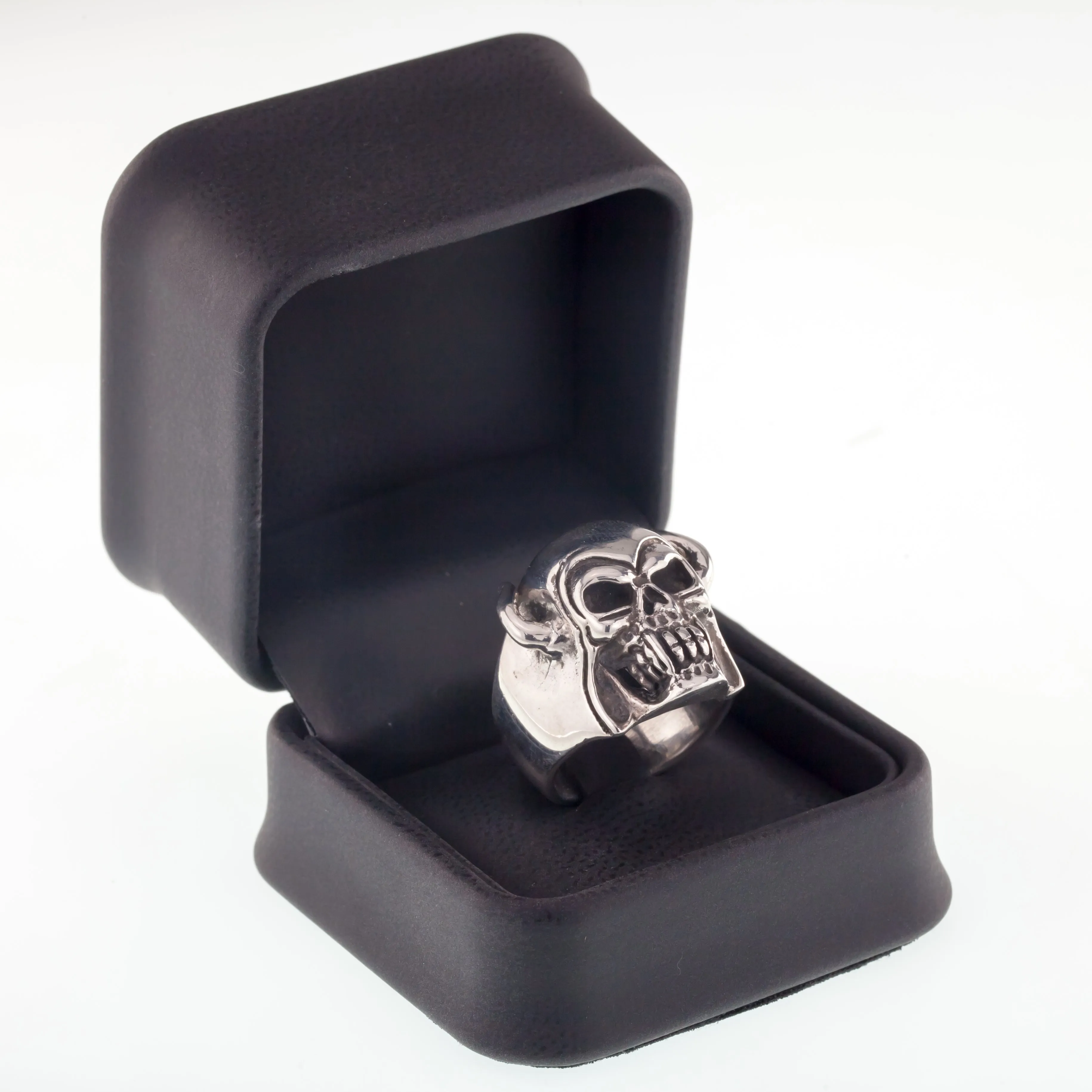 Men's Biker Skull w/Horns Sterling Silver Ring Size 9