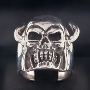 Men's Biker Skull w/Horns Sterling Silver Ring Size 9