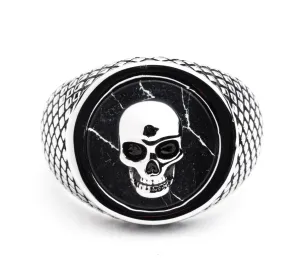 Men's Black Circle Skull Ring - Black