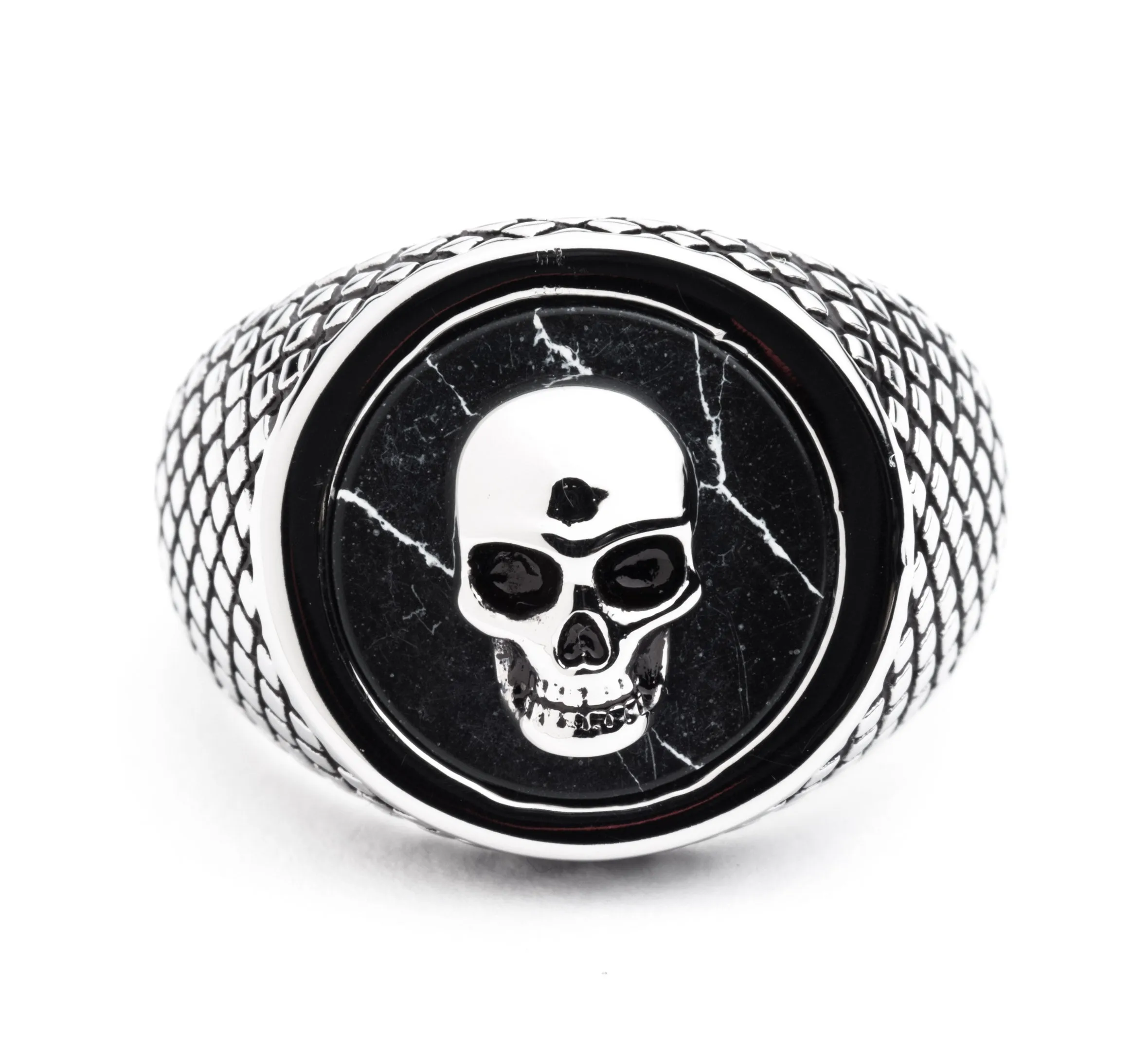 Men's Black Circle Skull Ring - Black