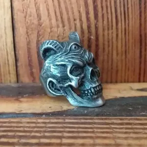Men's Vintage Skull Bull Horn Charm Ring