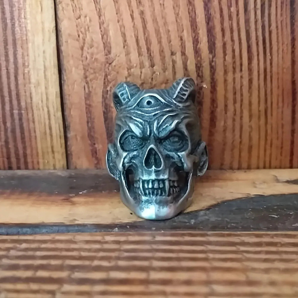 Men's Vintage Skull Bull Horn Charm Ring
