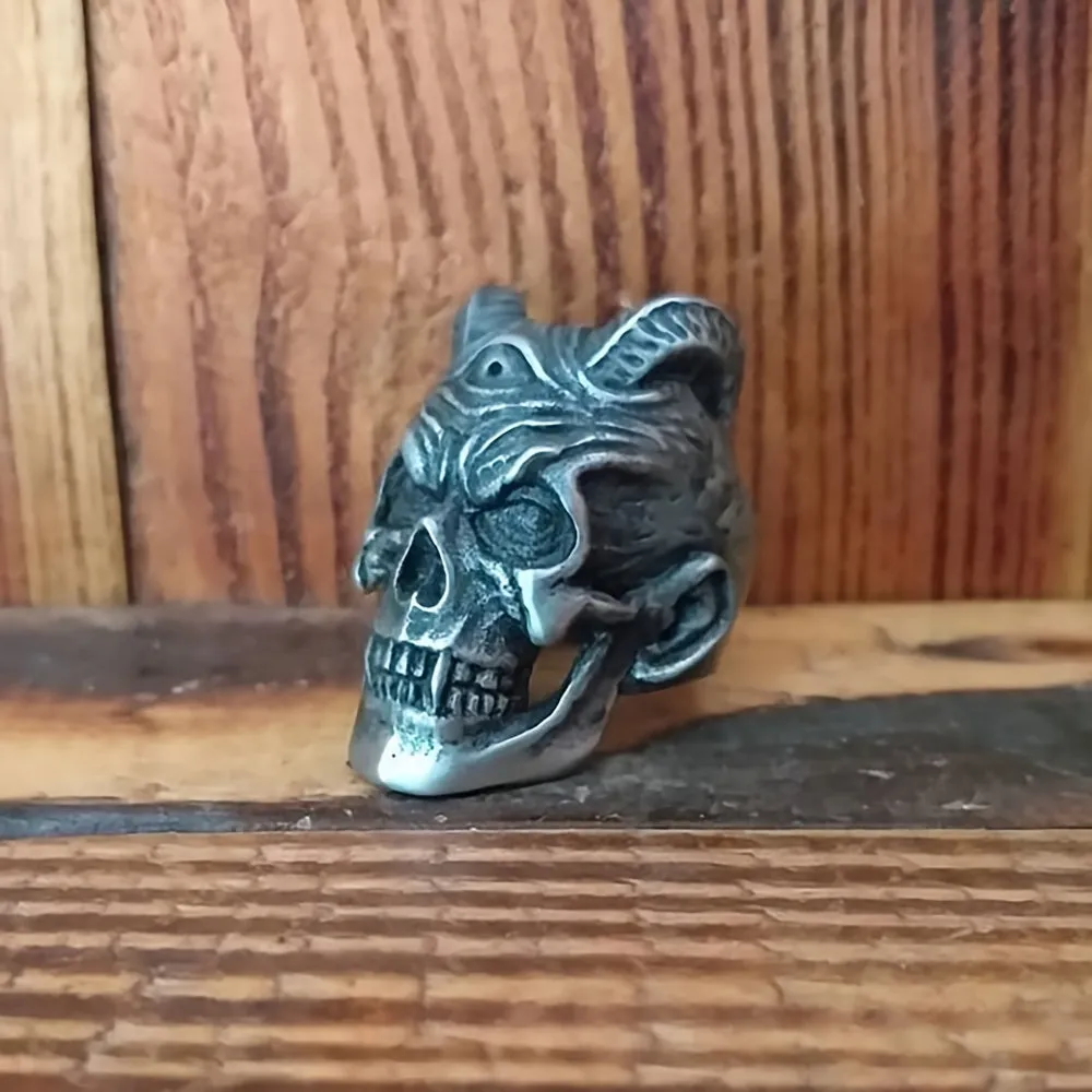 Men's Vintage Skull Bull Horn Charm Ring