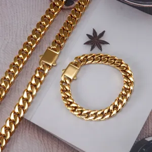 Miami Cuban Link Chain Necklace Bracelet Fashion Jewelry