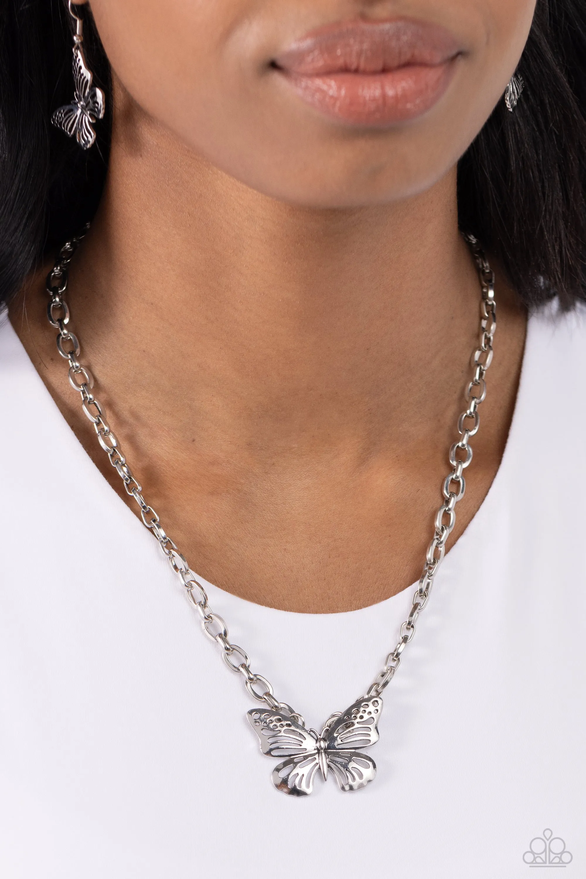Midair Monochromatic - Silver - Butterfly Short Paparazzi Necklace