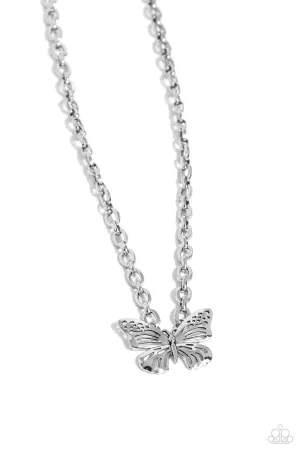 Midair Monochromatic - Silver - Butterfly Short Paparazzi Necklace