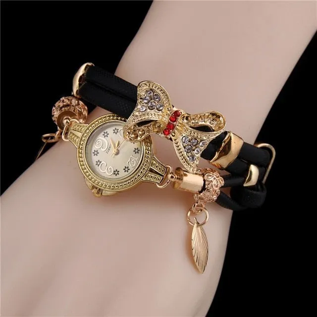 MINHIN Butterfly Retro Bracelet Watches Women Lovely Wedding Quartz Wrist Watches 6 Colors Rhinestone Delicate Female Watches