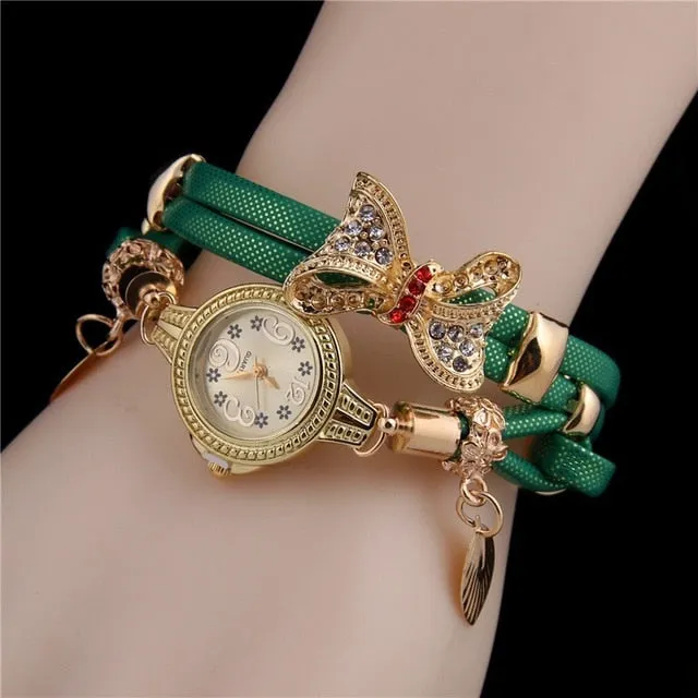 MINHIN Butterfly Retro Bracelet Watches Women Lovely Wedding Quartz Wrist Watches 6 Colors Rhinestone Delicate Female Watches