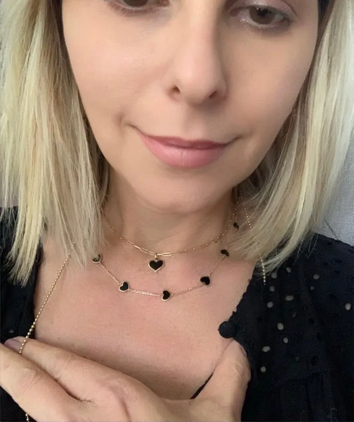 Mini Heart Station Necklace/Black Onyx
