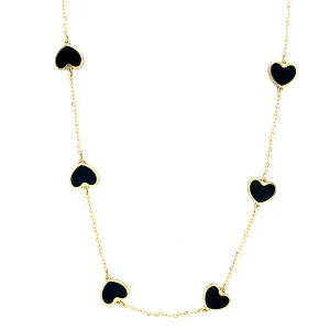 Mini Heart Station Necklace/Black Onyx