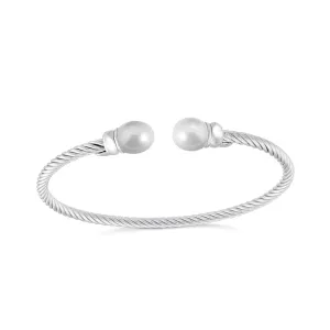 Miss Mimi Sterling Silver Twist Cable and Pearl Bangle
