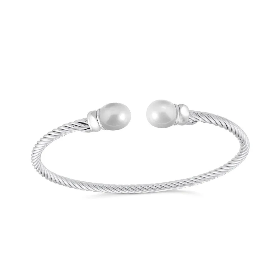Miss Mimi Sterling Silver Twist Cable and Pearl Bangle