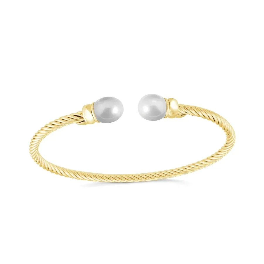 Miss Mimi Sterling Silver Twist Cable and Pearl Bangle