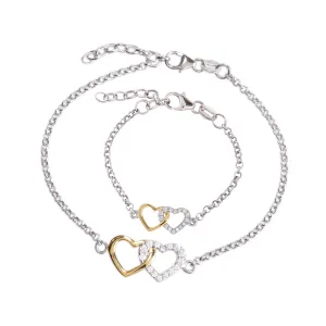 Mom and Me Bracelet Set - Double Hearts Gold-Plated/Sterling Silver