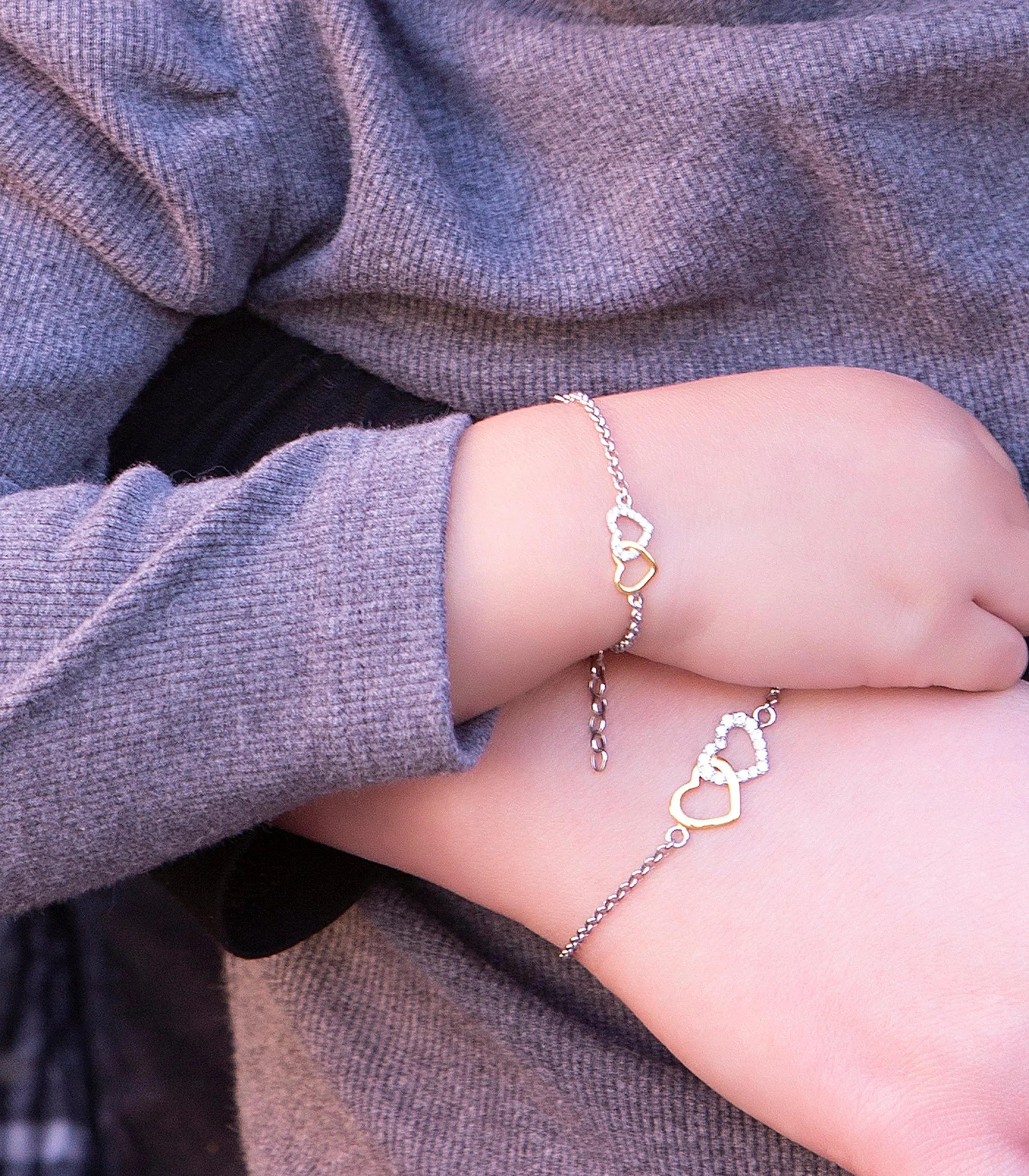 Mom and Me Bracelet Set - Double Hearts Gold-Plated/Sterling Silver