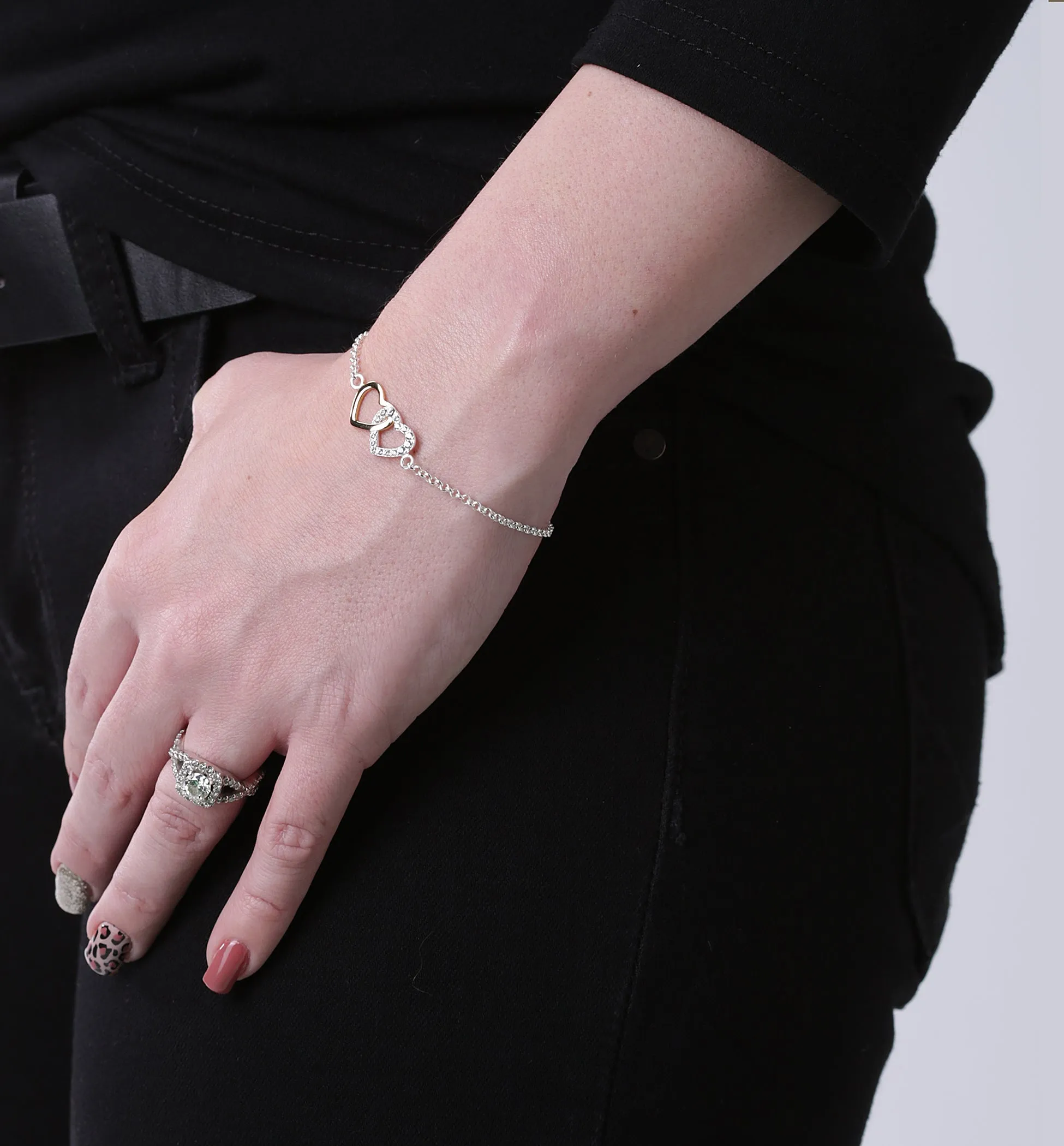 Mom and Me Bracelet Set - Double Hearts Gold-Plated/Sterling Silver