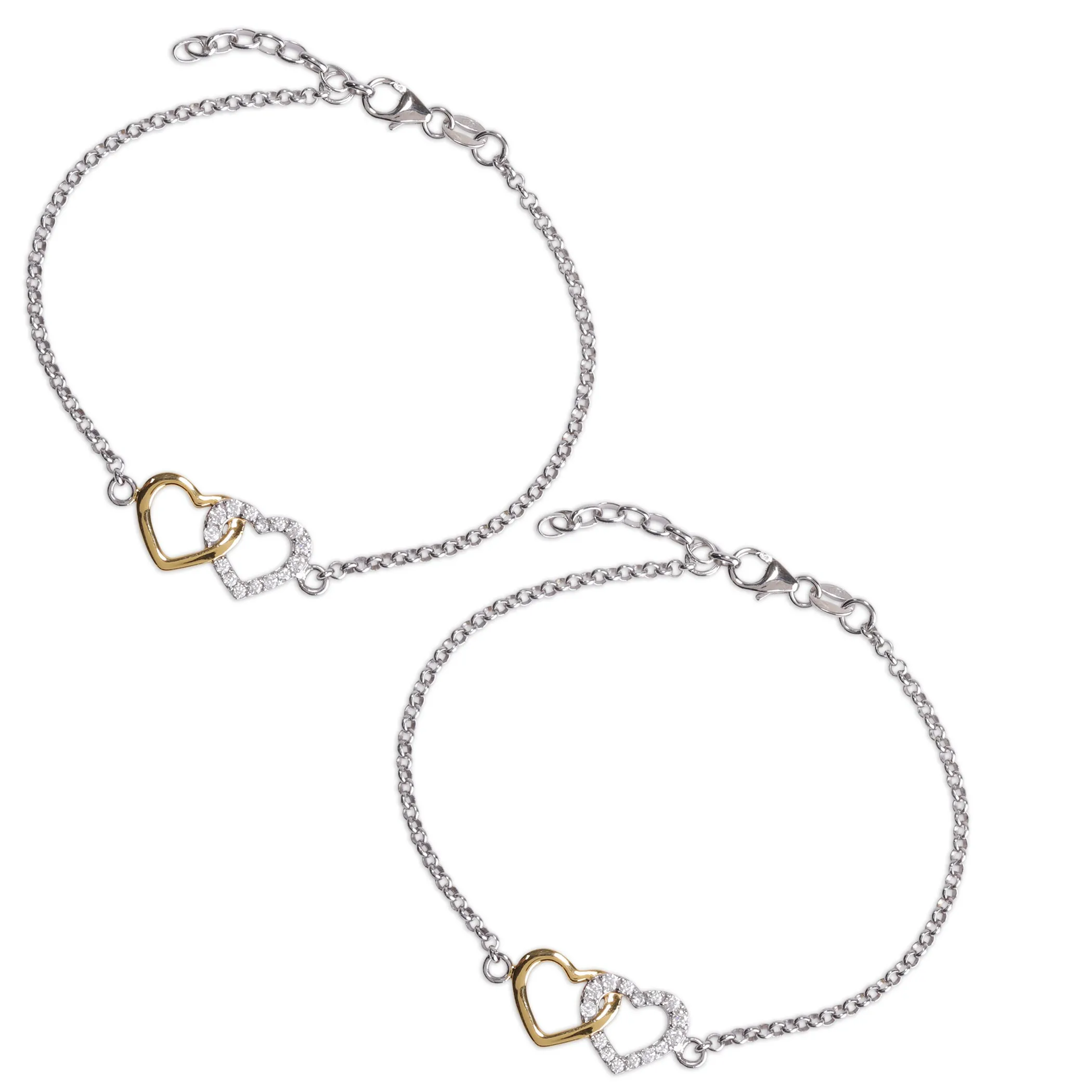 Mom and Me Bracelet Set - Double Hearts Gold-Plated/Sterling Silver