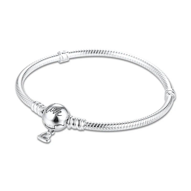 Moments Freehand Heart Clasp Snake Chain Sterling Silver Bracelets For Woman