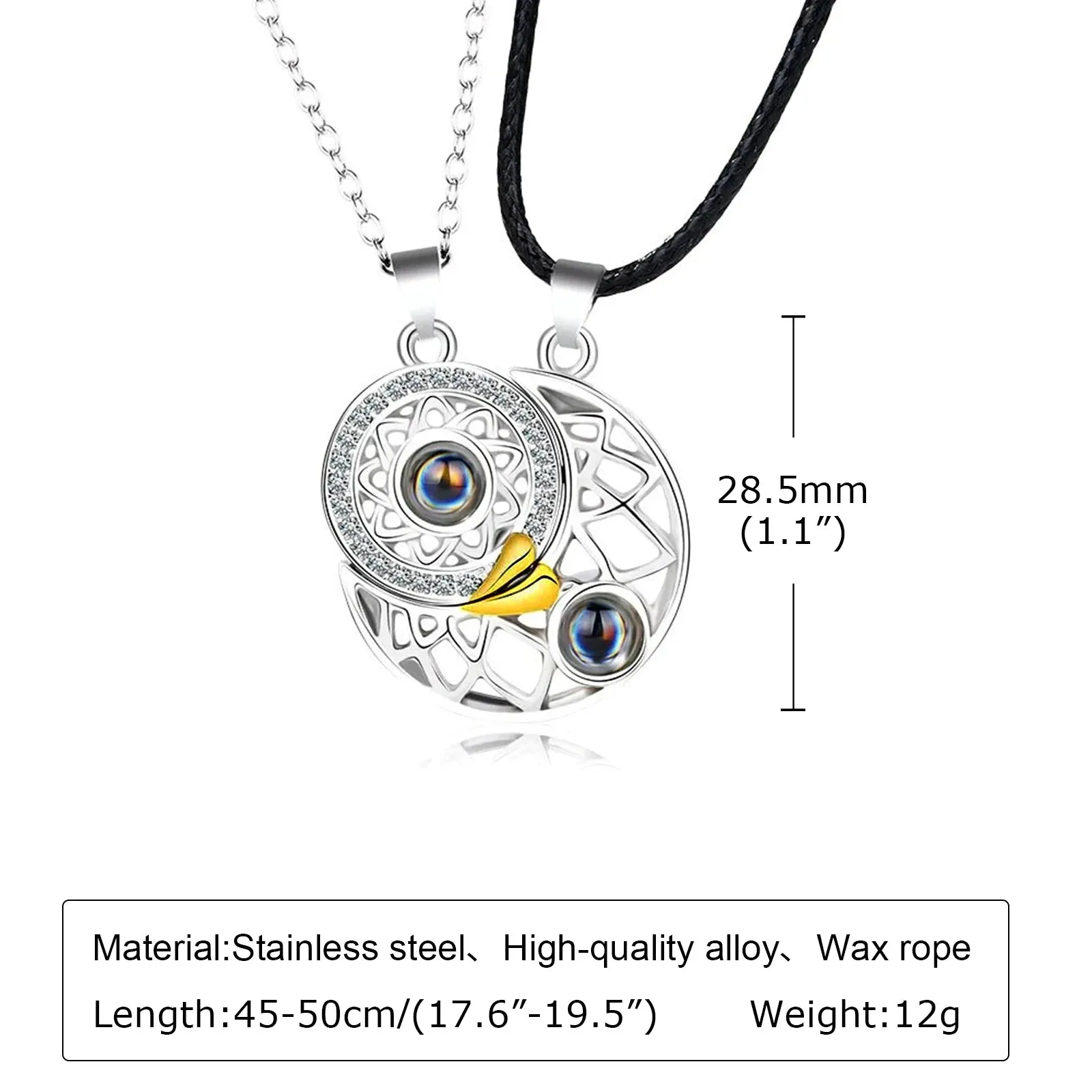 Moon Star Couple Necklaces,1set/2pcs Hollow Metal Sun Flower Pendants