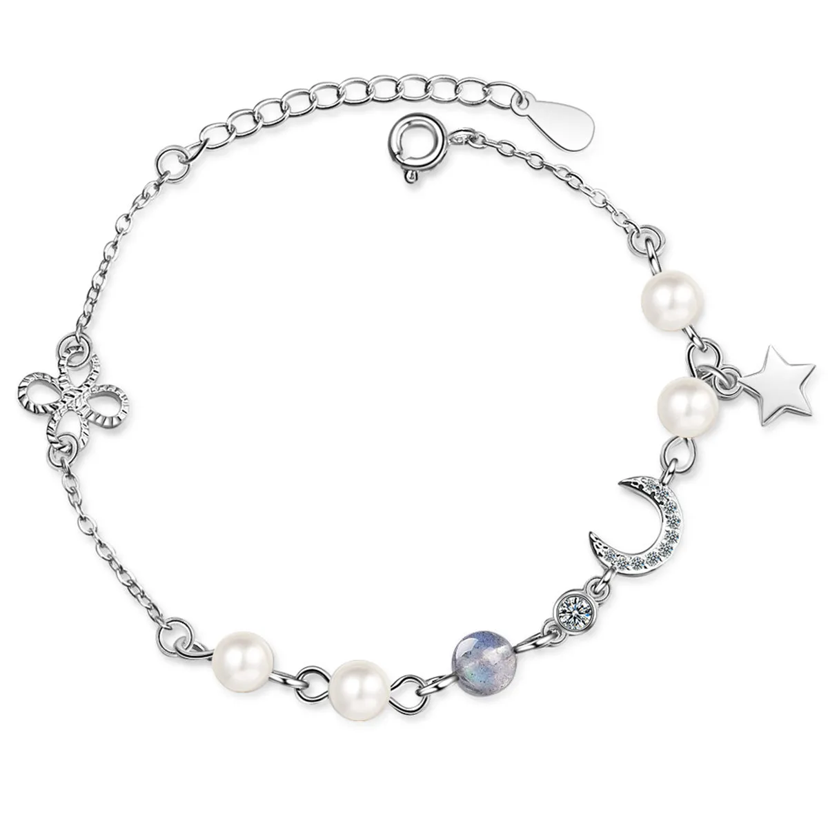 Moonstone & Pearl Silver-Plated Moon Station Bracelet