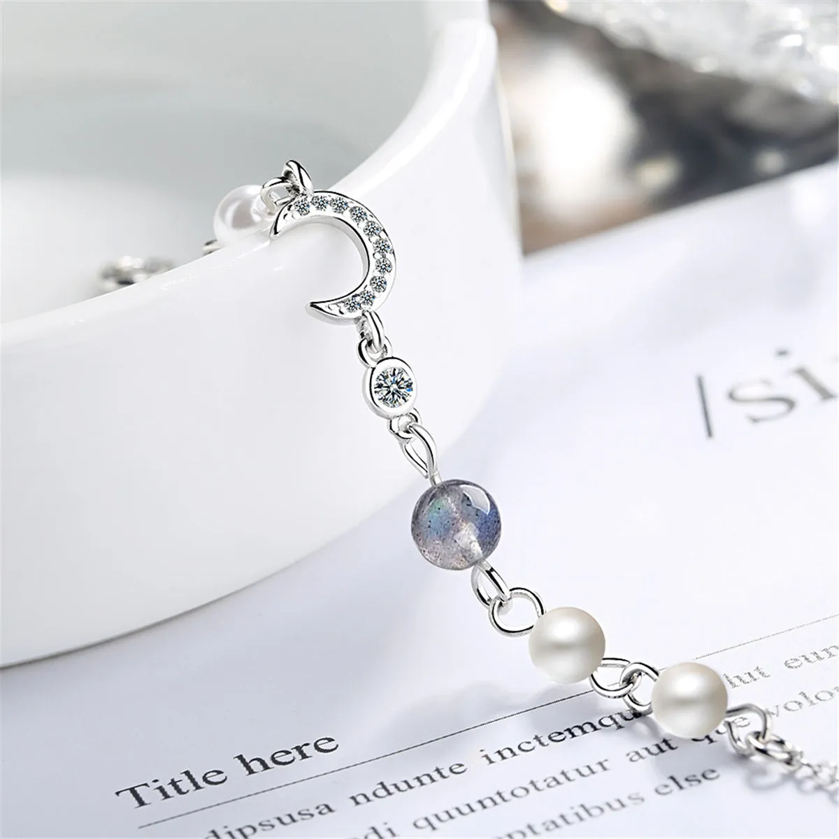 Moonstone & Pearl Silver-Plated Moon Station Bracelet