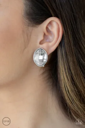 Movie Star Sparkle White Paparazzi Clip-On Earrings