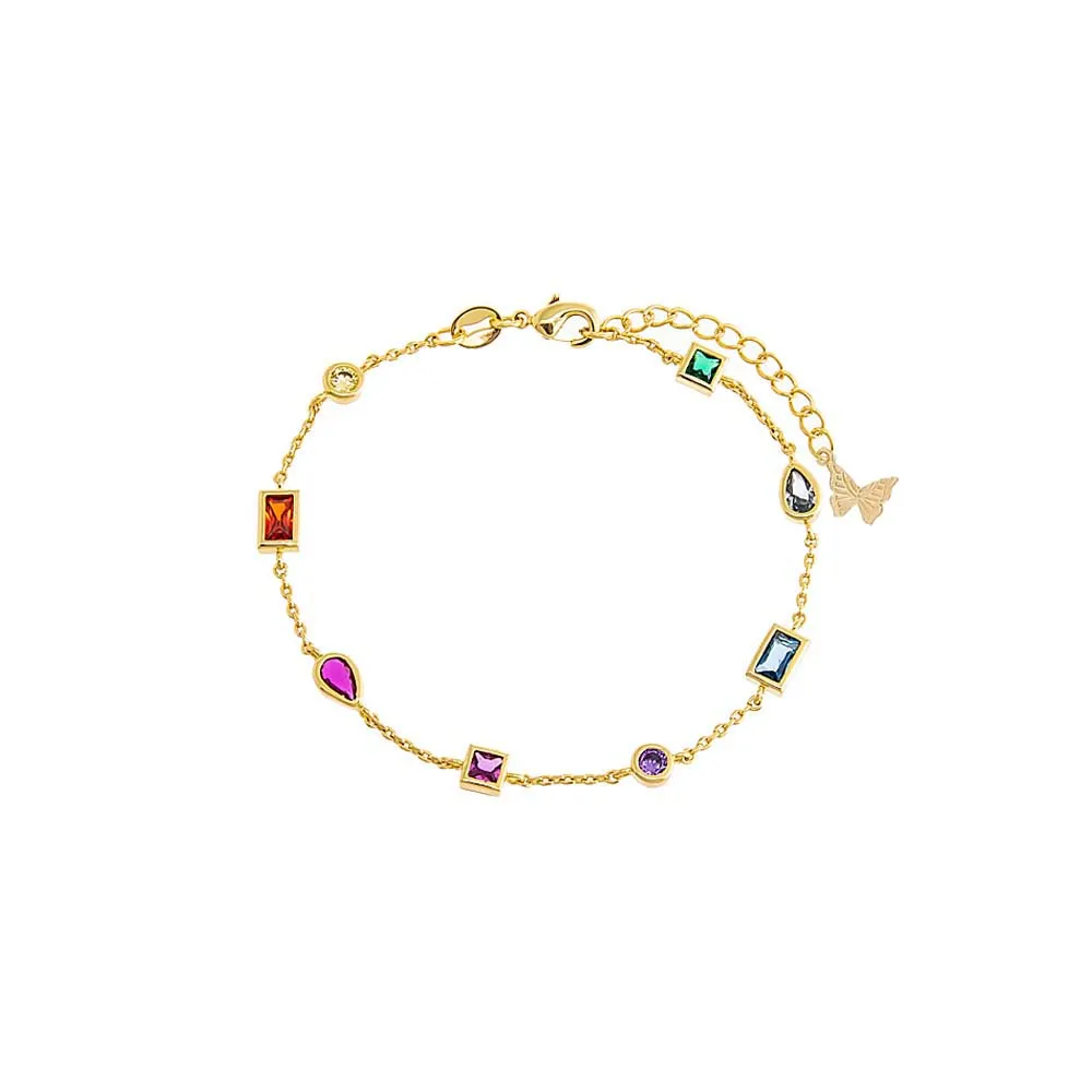 Multi Shape CZ Bezel Chain Bracelet