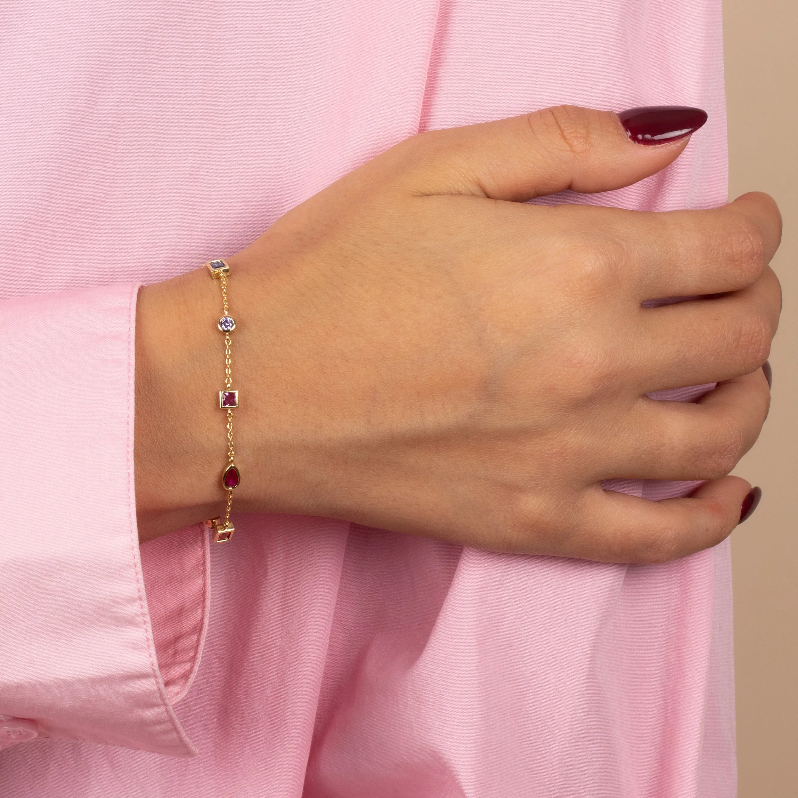 Multi Shape CZ Bezel Chain Bracelet