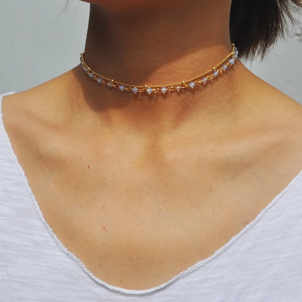 Multicolor Mini Beads Clavicle Chain Choker Necklace for Women