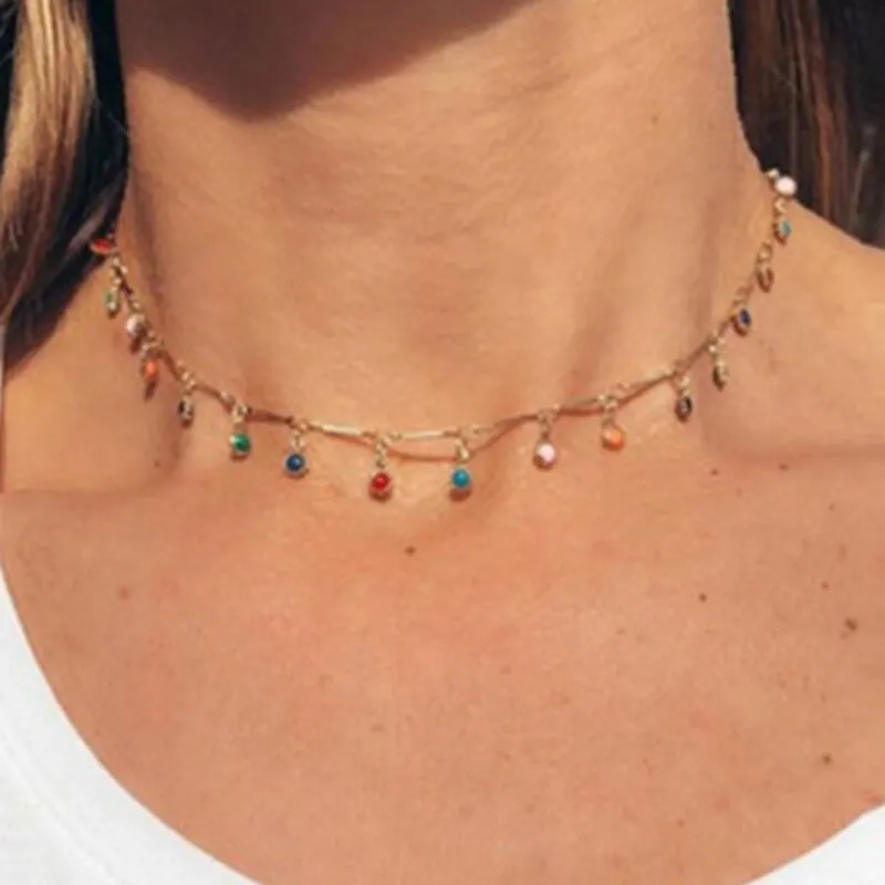 Multicolor Mini Beads Clavicle Chain Choker Necklace for Women