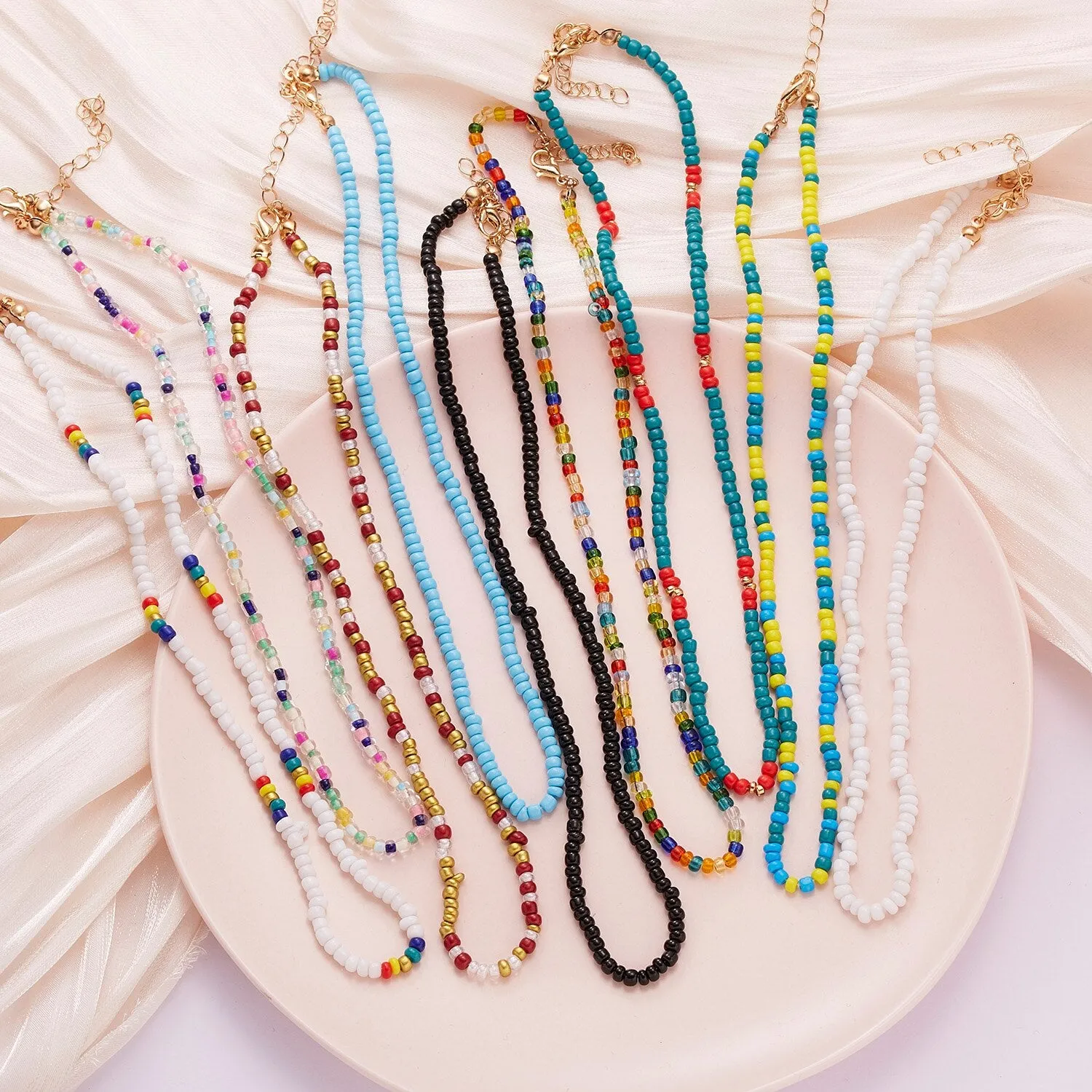 Multicolor Mini Beads Clavicle Chain Choker Necklace for Women