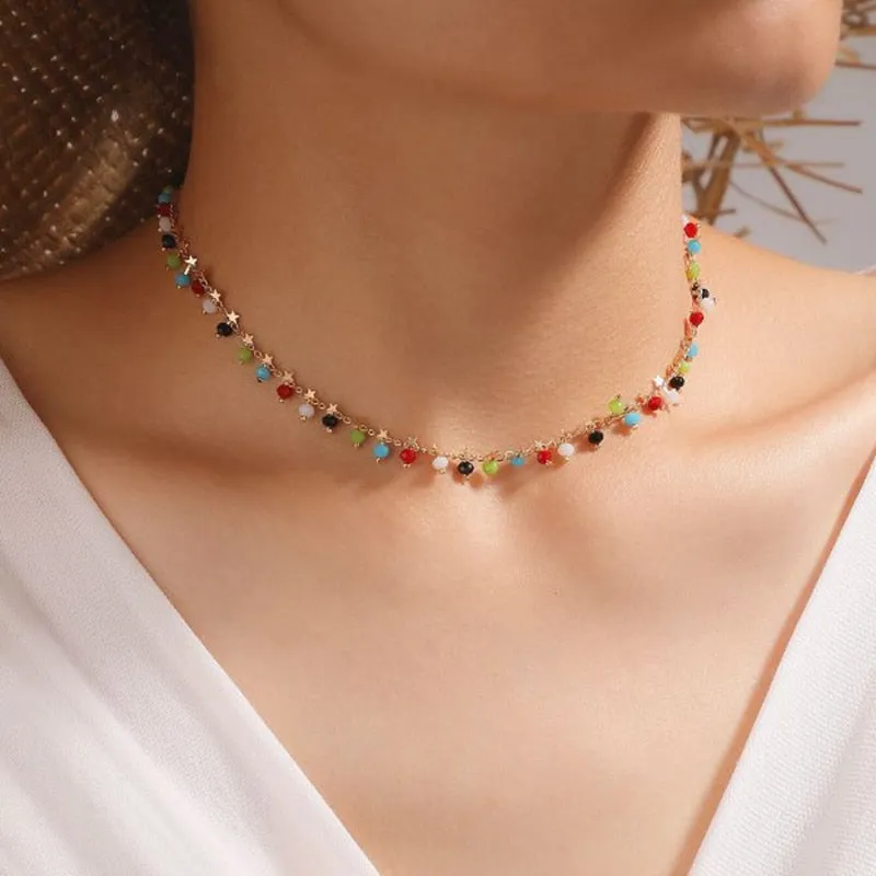Multicolor Mini Beads Clavicle Chain Choker Necklace for Women