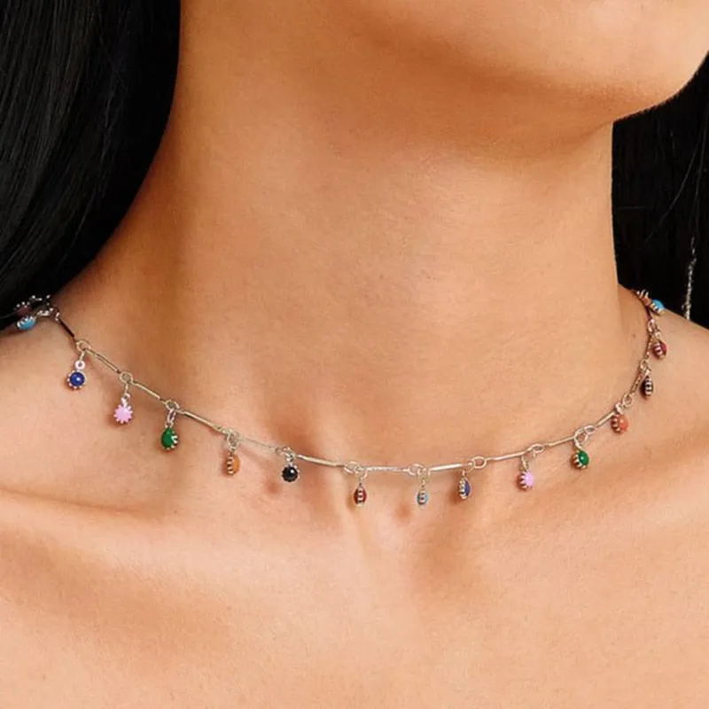 Multicolor Mini Beads Clavicle Chain Choker Necklace for Women