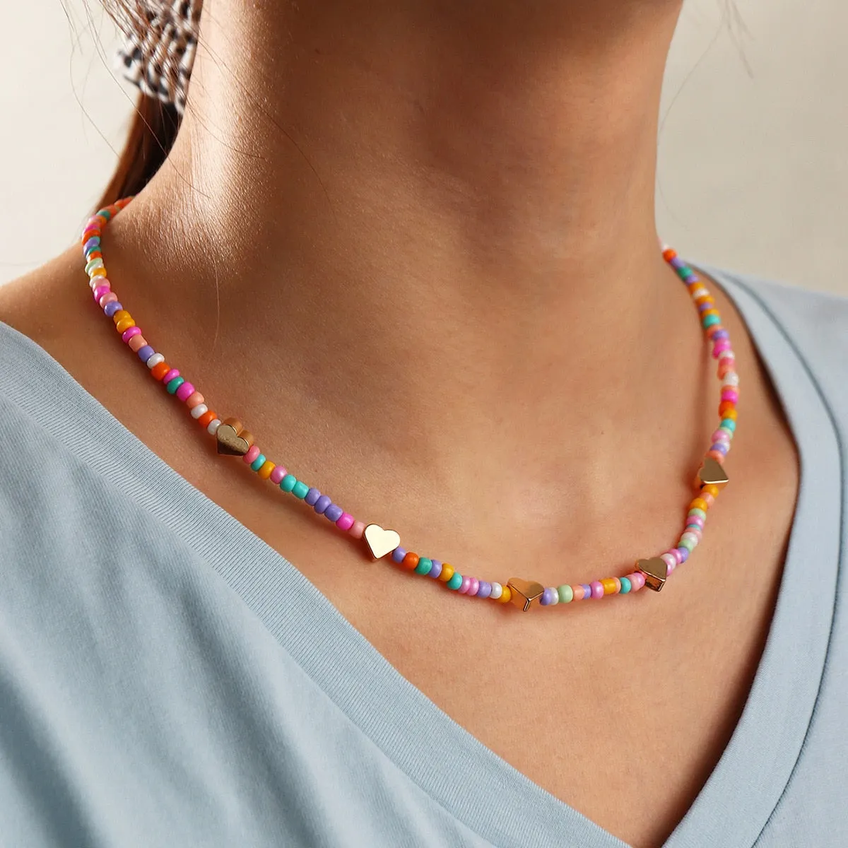 Multicolor Mini Beads Clavicle Chain Choker Necklace for Women