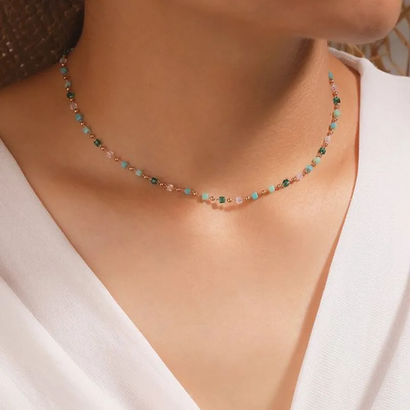 Multicolor Mini Beads Clavicle Chain Choker Necklace for Women