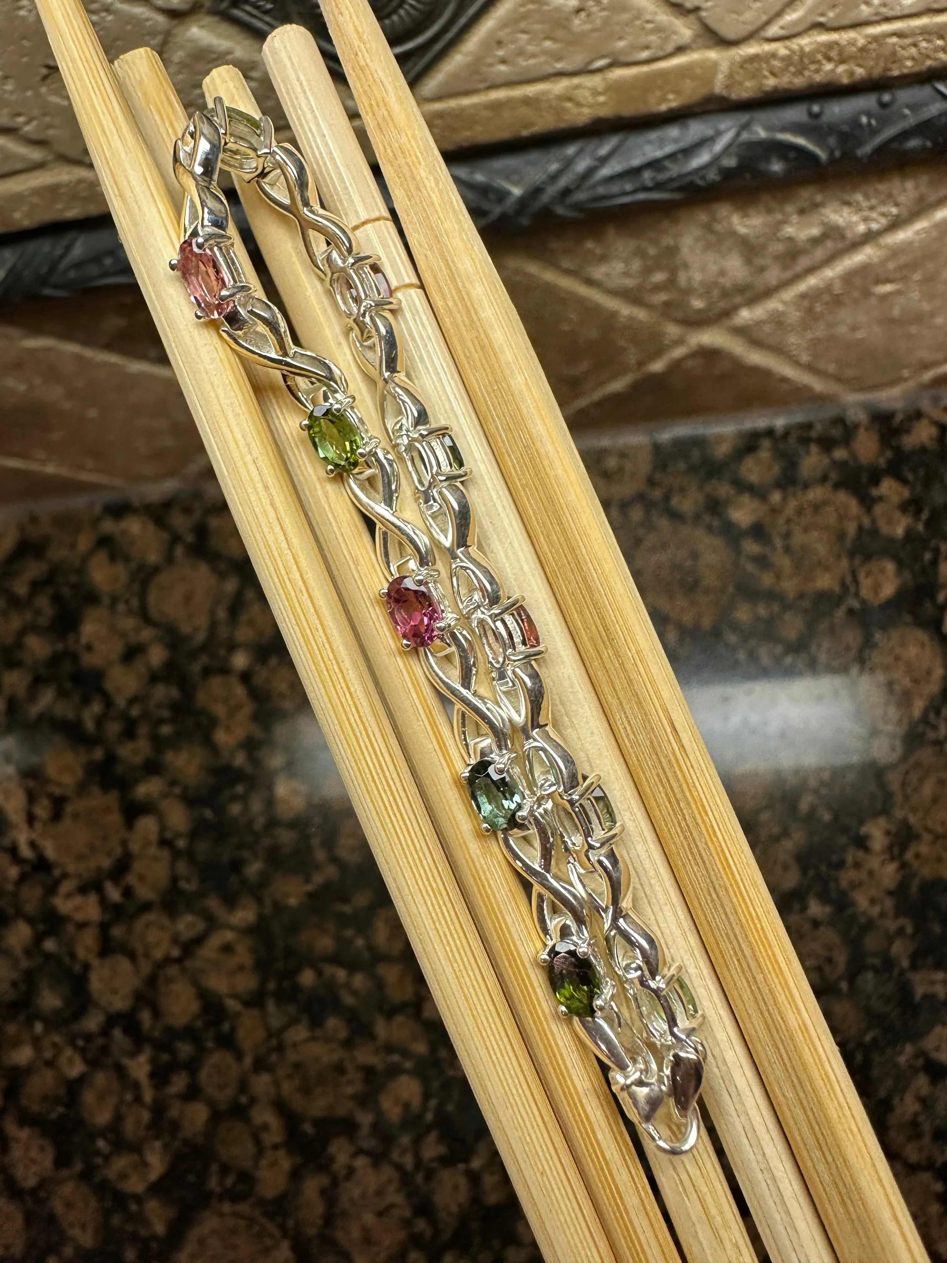 Natural Multicolor Tourmaline 925 Solid Sterling Silver Bracelets 7"