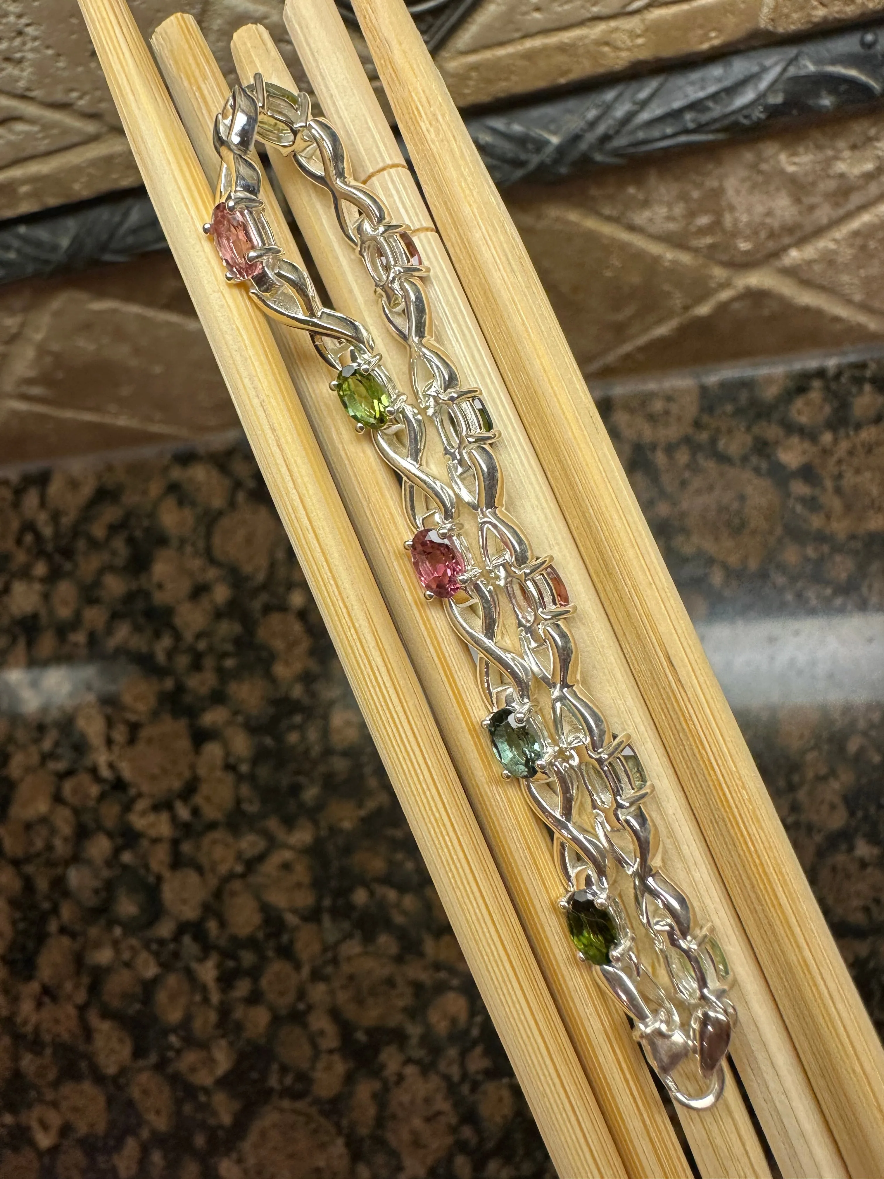 Natural Multicolor Tourmaline 925 Solid Sterling Silver Bracelets 7"