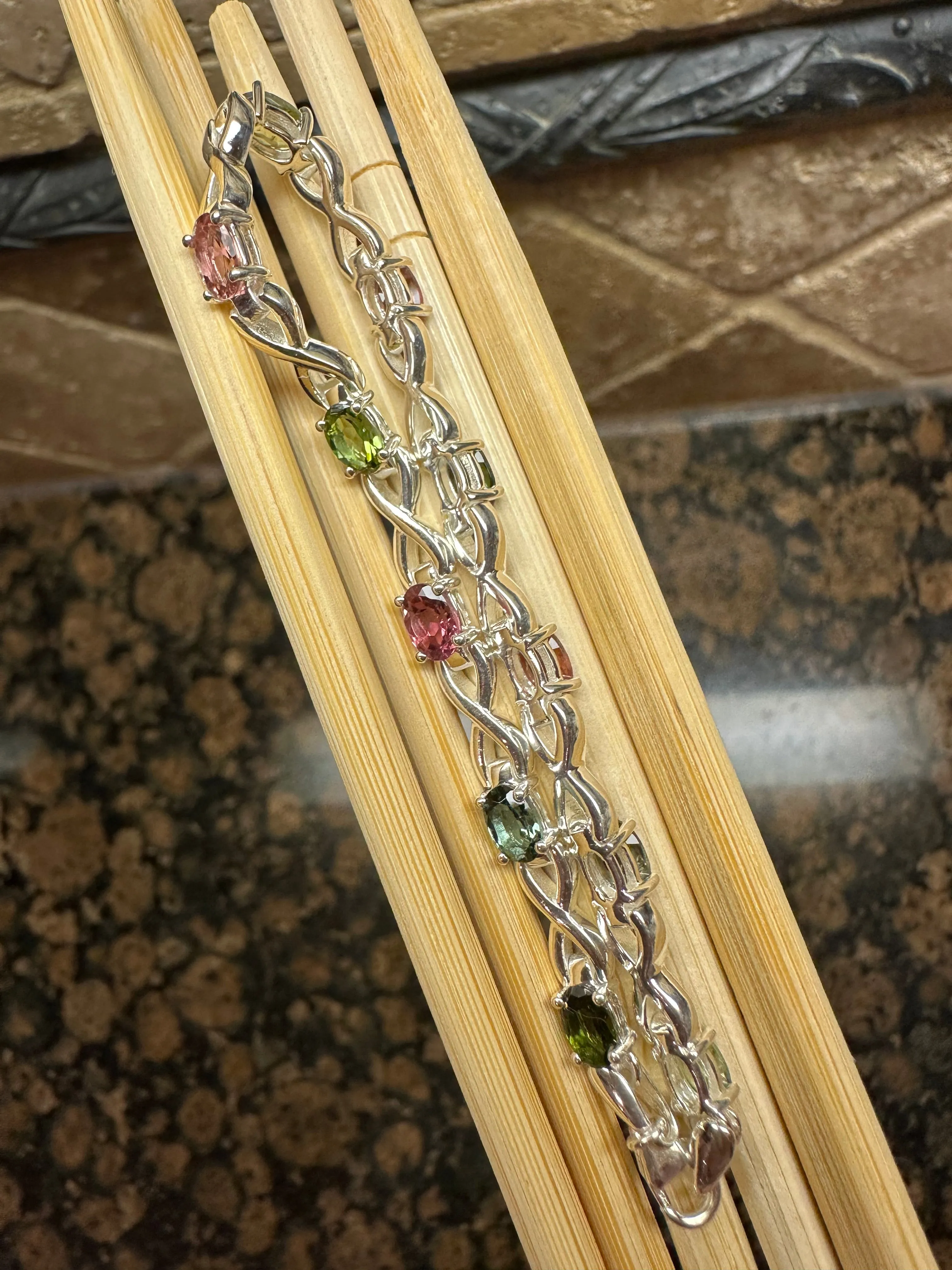 Natural Multicolor Tourmaline 925 Solid Sterling Silver Bracelets 7"