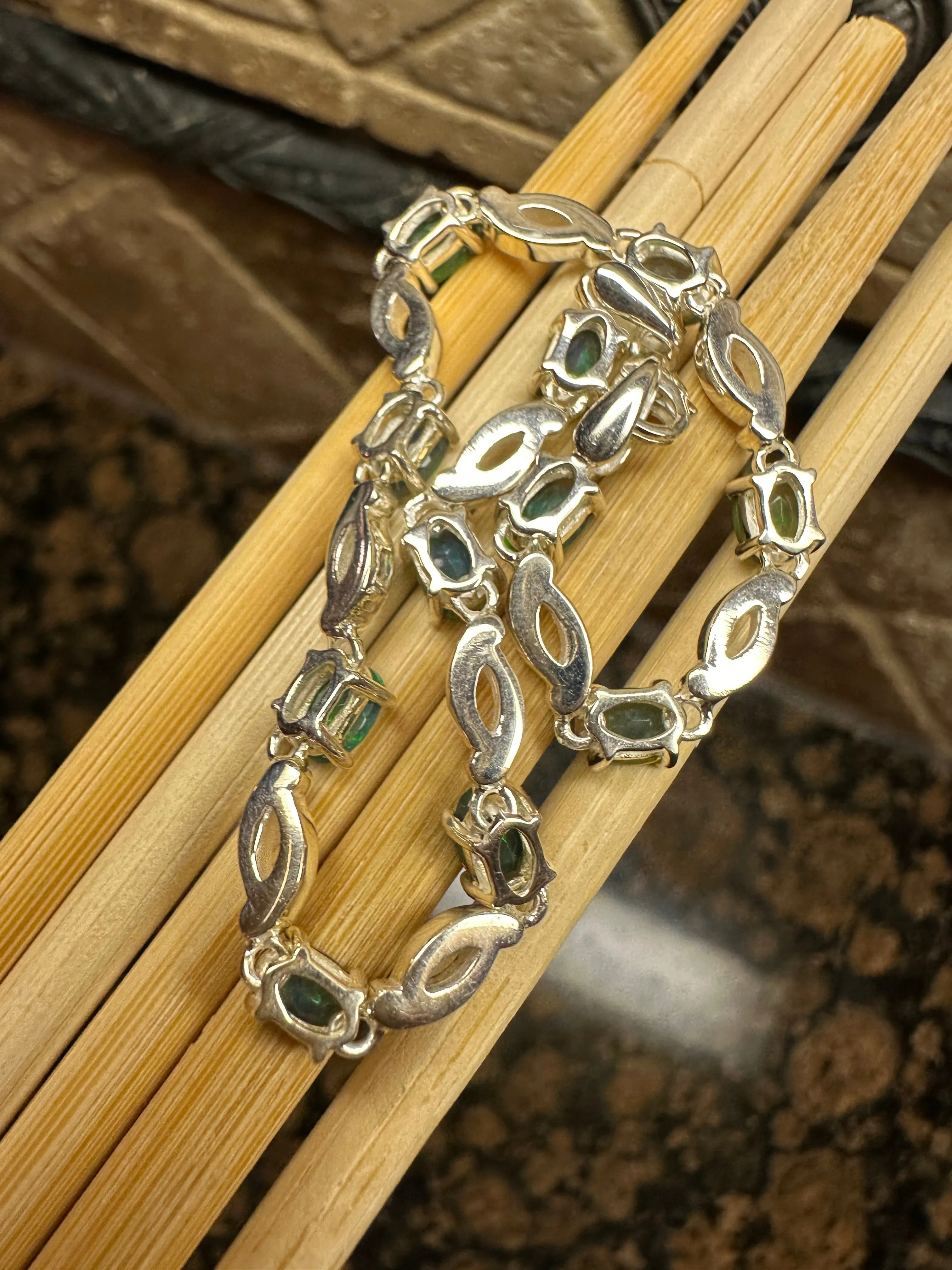 Natural Multicolor Tourmaline 925 Solid Sterling Silver Bracelets 7"