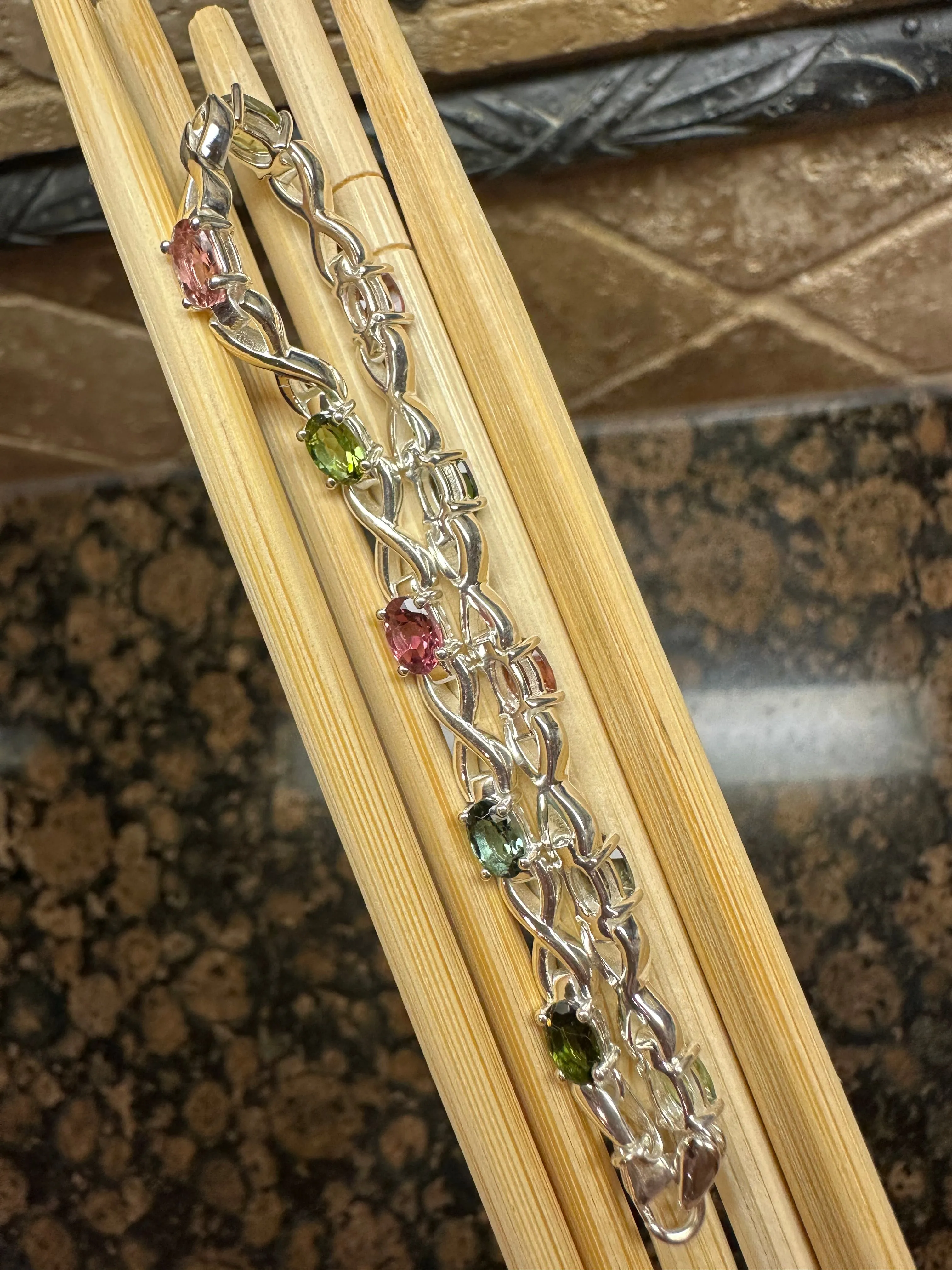 Natural Multicolor Tourmaline 925 Solid Sterling Silver Bracelets 7"