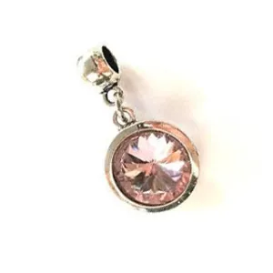 October Birthstone Rose Colored Crystal Drop Charm