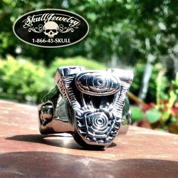 On The Road Again - Engine Ring with Skulls (#673)
