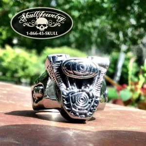 On The Road Again - Engine Ring with Skulls (#673)