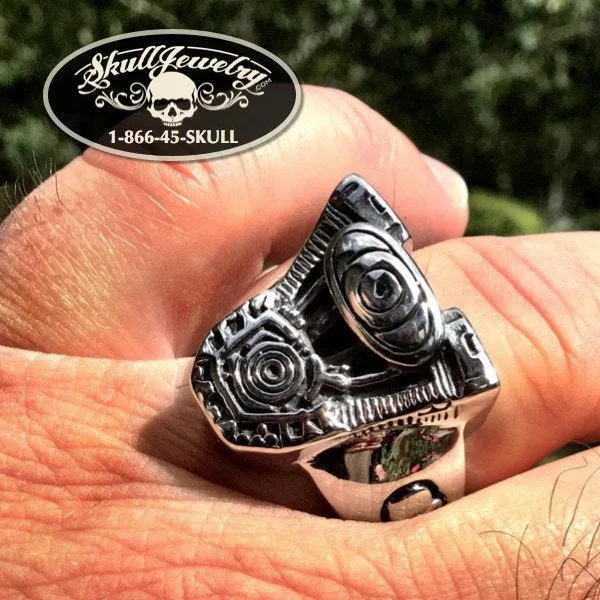 On The Road Again - Engine Ring with Skulls (#673)