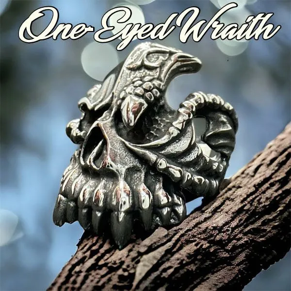 One-Eyed Wraith - Skull Ring with Fangs & Talon in One Eye (#125)