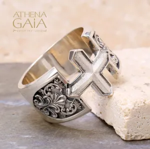 Open Cross Floral Ring (In-Stock)