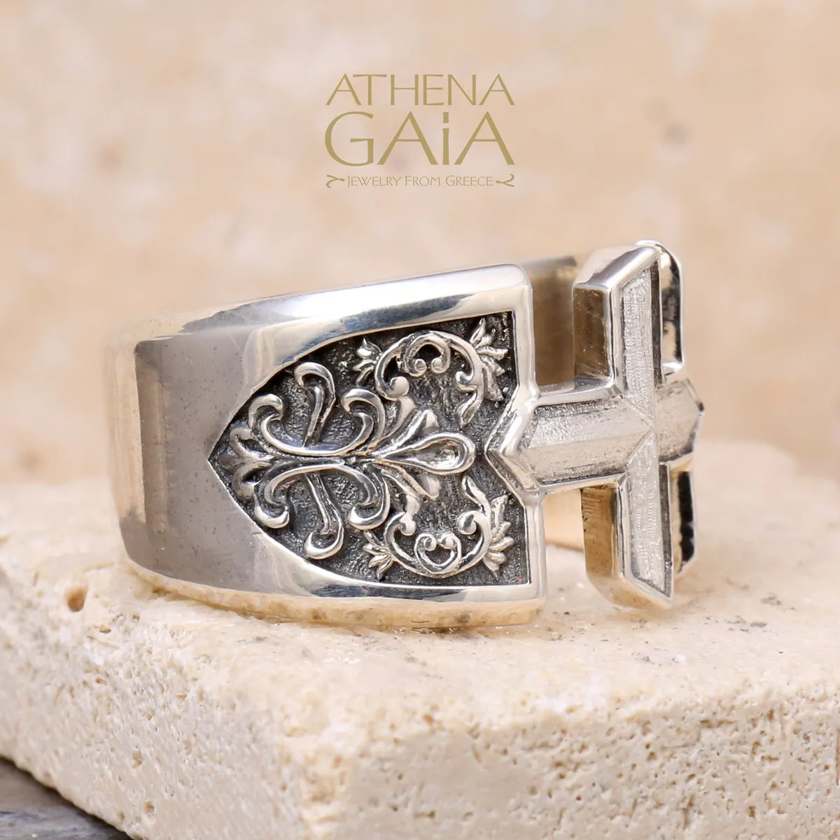 Open Cross Floral Ring (In-Stock)