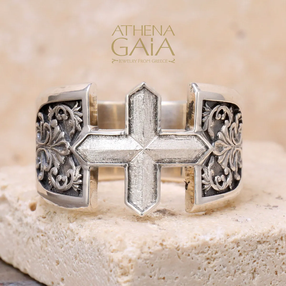 Open Cross Floral Ring (In-Stock)