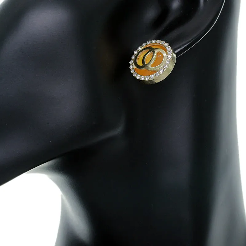 Orange Double Circle Rhinestone Post Earrings